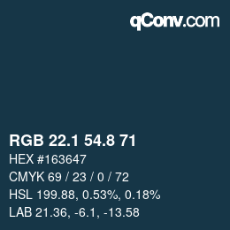 Color code: RGB 22.1 54.8 71 | qconv.com