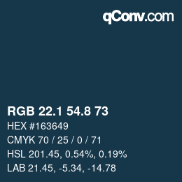 カラーコード: RGB 22.1 54.8 73 | qconv.com