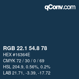 カラーコード: RGB 22.1 54.8 78 | qconv.com