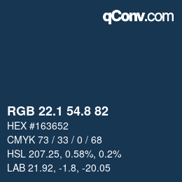 カラーコード: RGB 22.1 54.8 82 | qconv.com