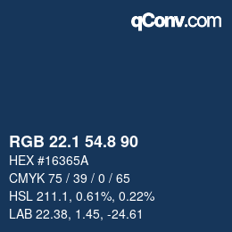 Color code: RGB 22.1 54.8 90 | qconv.com