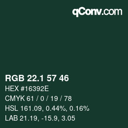 Color code: RGB 22.1 57 46 | qconv.com
