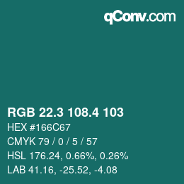 カラーコード: RGB 22.3 108.4 103 | qconv.com