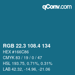 カラーコード: RGB 22.3 108.4 134 | qconv.com