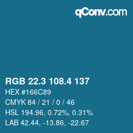 カラーコード: RGB 22.3 108.4 137 | qconv.com