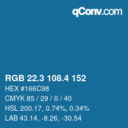 カラーコード: RGB 22.3 108.4 152 | qconv.com