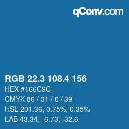 カラーコード: RGB 22.3 108.4 156 | qconv.com