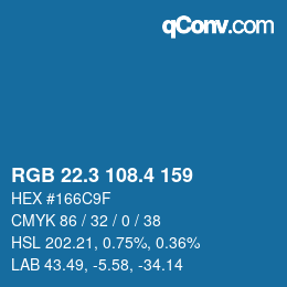 カラーコード: RGB 22.3 108.4 159 | qconv.com
