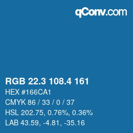 カラーコード: RGB 22.3 108.4 161 | qconv.com