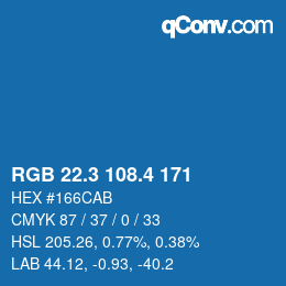 カラーコード: RGB 22.3 108.4 171 | qconv.com