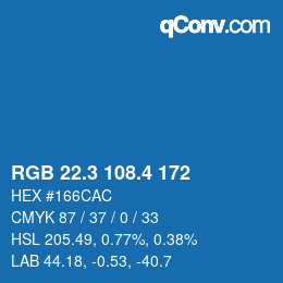 カラーコード: RGB 22.3 108.4 172 | qconv.com