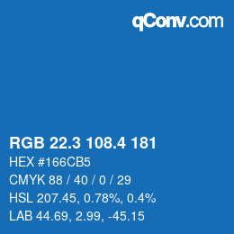 カラーコード: RGB 22.3 108.4 181 | qconv.com