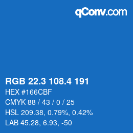 カラーコード: RGB 22.3 108.4 191 | qconv.com