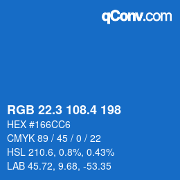 カラーコード: RGB 22.3 108.4 198 | qconv.com