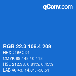 カラーコード: RGB 22.3 108.4 209 | qconv.com