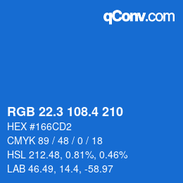 カラーコード: RGB 22.3 108.4 210 | qconv.com