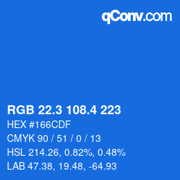 カラーコード: RGB 22.3 108.4 223 | qconv.com