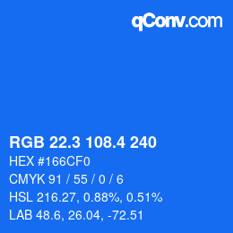 カラーコード: RGB 22.3 108.4 240 | qconv.com