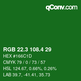 カラーコード: RGB 22.3 108.4 29 | qconv.com
