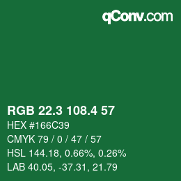 カラーコード: RGB 22.3 108.4 57 | qconv.com