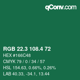 カラーコード: RGB 22.3 108.4 72 | qconv.com