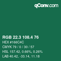 カラーコード: RGB 22.3 108.4 76 | qconv.com