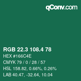 カラーコード: RGB 22.3 108.4 78 | qconv.com