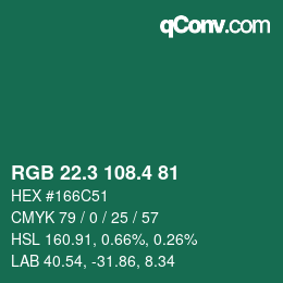 カラーコード: RGB 22.3 108.4 81 | qconv.com