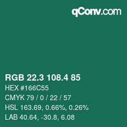 カラーコード: RGB 22.3 108.4 85 | qconv.com