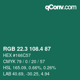 カラーコード: RGB 22.3 108.4 87 | qconv.com