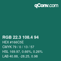 カラーコード: RGB 22.3 108.4 94 | qconv.com