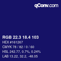 カラーコード: RGB 22.3 18.4 103 | qconv.com