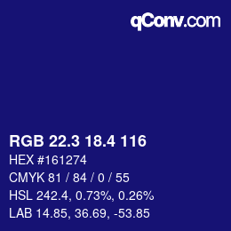 カラーコード: RGB 22.3 18.4 116 | qconv.com