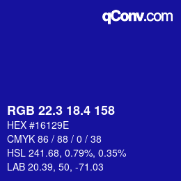 カラーコード: RGB 22.3 18.4 158 | qconv.com