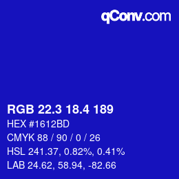 カラーコード: RGB 22.3 18.4 189 | qconv.com