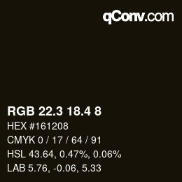カラーコード: RGB 22.3 18.4 8 | qconv.com