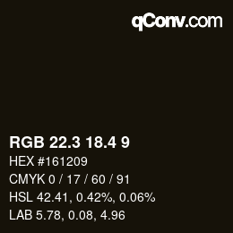 カラーコード: RGB 22.3 18.4 9 | qconv.com