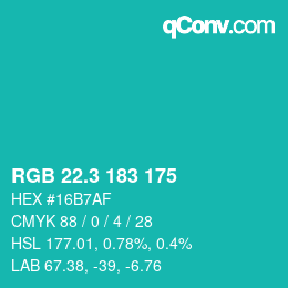 カラーコード: RGB 22.3 183 175 | qconv.com