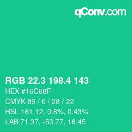 カラーコード: RGB 22.3 198.4 143 | qconv.com
