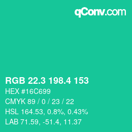 カラーコード: RGB 22.3 198.4 153 | qconv.com
