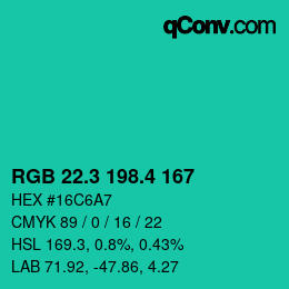 カラーコード: RGB 22.3 198.4 167 | qconv.com