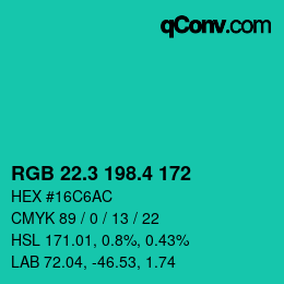 カラーコード: RGB 22.3 198.4 172 | qconv.com