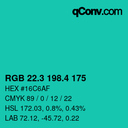 カラーコード: RGB 22.3 198.4 175 | qconv.com