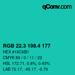 カラーコード: RGB 22.3 198.4 177 | qconv.com