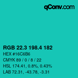 カラーコード: RGB 22.3 198.4 182 | qconv.com