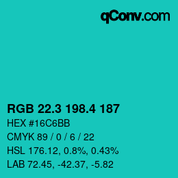 カラーコード: RGB 22.3 198.4 187 | qconv.com