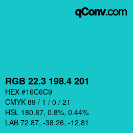 カラーコード: RGB 22.3 198.4 201 | qconv.com