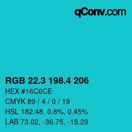 カラーコード: RGB 22.3 198.4 206 | qconv.com