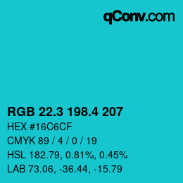 カラーコード: RGB 22.3 198.4 207 | qconv.com