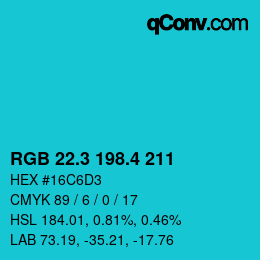 カラーコード: RGB 22.3 198.4 211 | qconv.com